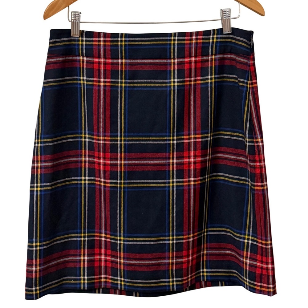Talbots Plaid Skirt Women Size 10 Navy Blue Wool Blend Tartan Preppy Classic NWT - Picture 2 of 8
